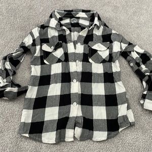 Girls Black and White Checkered Button Down Shirt XS (4-5)